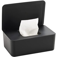 (Schwarz)Wipes Dispenser Box with Lid, Baby Wipes Storage Container, Keeps Wipes Fresh & Dustproof for Home, Office, Bathroom - Black