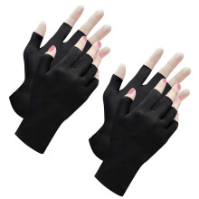 UV Protection Gloves for Gel Manicure UPF50+ Breathable Stretch with Extended Wrist Black 2 Pairs