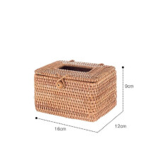 (D) Paper Rack Rattan Tissue Box Elegant Home Decoration Handmade Desktop Tissue Box