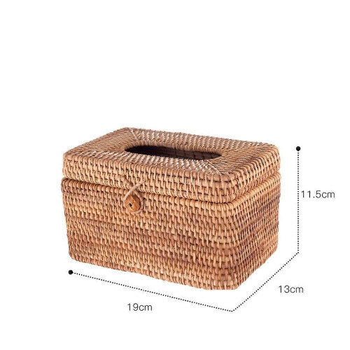 (B) Paper Rack Rattan Tissue Box Elegant Home Decoration Handmade Desktop Tissue Box