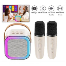 Mini Karaoke Machine Kids with 2 Microphone Portable Bluetooth Speaker with LED