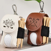 (brown) PU Golf Tee Holder Bag, Waist-Mounted Tee Set, Portable Tee Pouch with Laser Engraving, Waterproof & Durable
