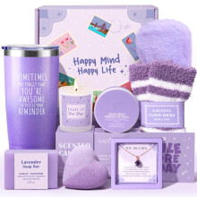 (Purple) Birthday Gift Set Scented Candle Soap Bath Gift Box for Mother's Day, Best Friend, Women's Creative Present