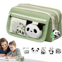 (Avocado Green) Large Capacity High Aesthetic Panda Pencil Case