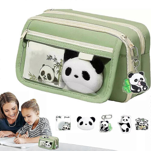 (Avocado Green) Large Capacity High Aesthetic Panda Pencil Case