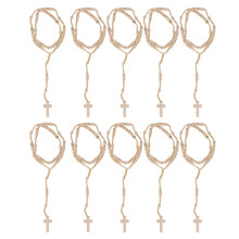 Christliche Gebetsaccessoires: Rosenkranz aus Holzperlen mit Kreuzanhänger, handgefertigt aus Naturholz, verstellbare Kette, geflochtenes Band, für