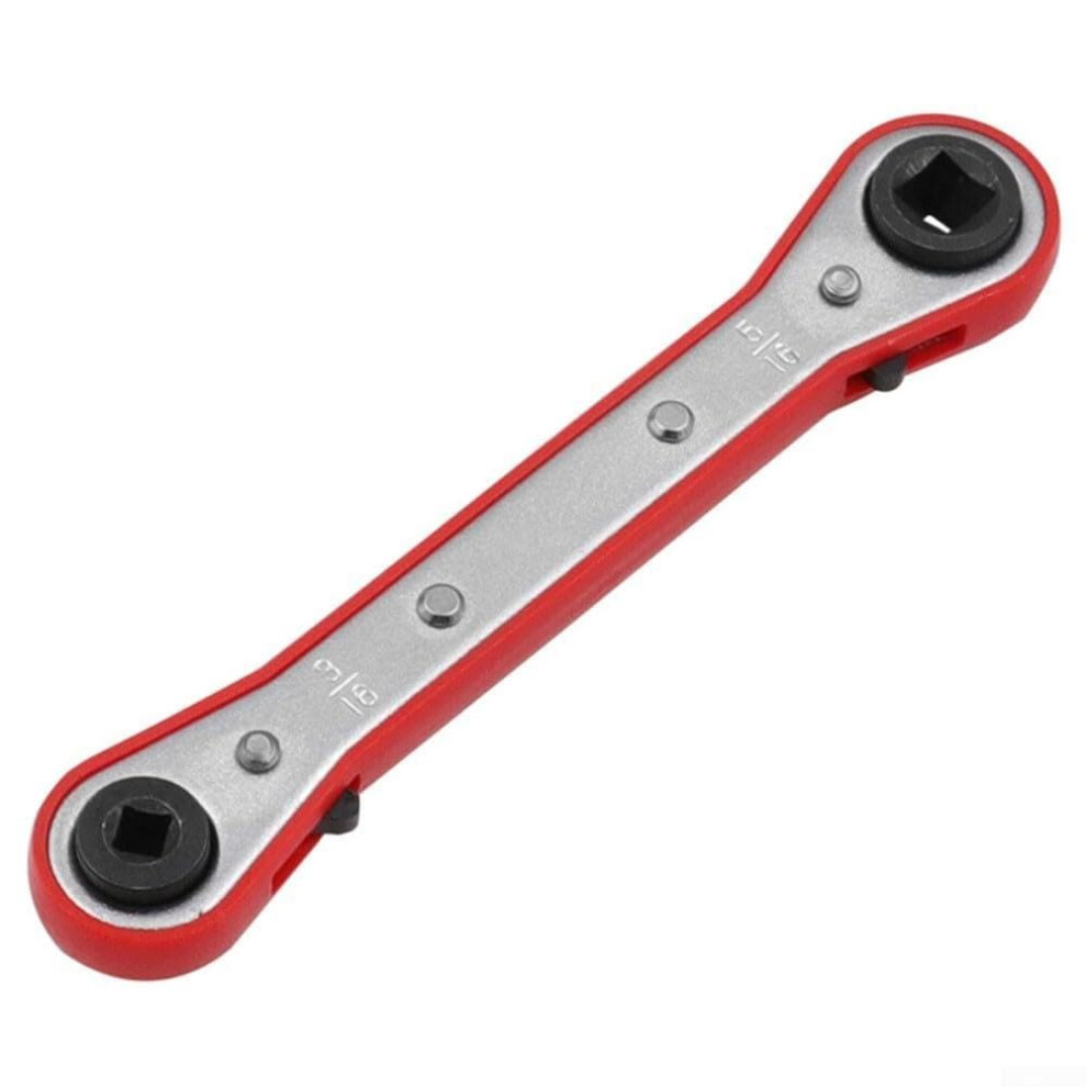 Double Headed Square Ratchet Wrench Hvac Refrigeration Tool 4In1 Port Valve Sizes 1/4In 3/8In 3/16In 5/16In Red/Silver 9347817760255