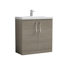 Balterley Level Contemporary Bathroom 2 Soft Close Door & Thin-Edge Floor Standing Vanity Unit Basin, Solace Oak, 800mm