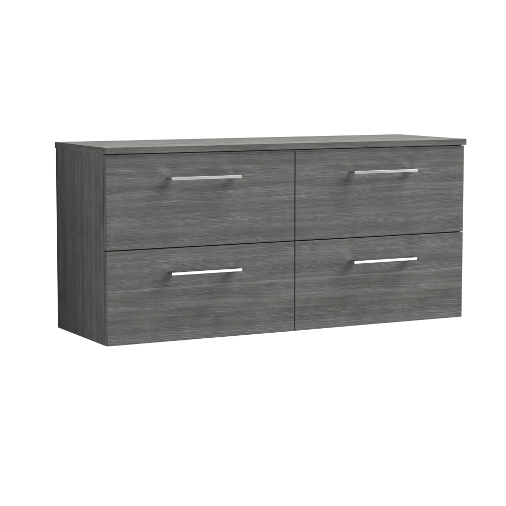 Balterley Level Modern Bathroom 1200Mm Wall Hung 4 Soft Close Drawer Vanity Unit With Worktop, 557 X 1205 X 390Mm, Anthracite