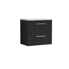 Balterley Level 600mm Wall Hung 2 Drawer Vanity Unit with Laminate Worktop for Modern Bathroom Storage - Charcoal Black