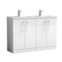 Balterley Level 1200mm Floor Standing 4 Door Vanity Unit with Double Basin & Handles for Modern Bathroom Storage - Gloss White