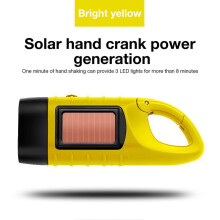 (Bright yellow) LED Torch Solar Power Hand Crank Flashlight Wind Up Super Bright Camping Light