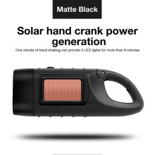 (Matte Black) Mini LED Torch Emergency Hand Crank Dynamo Solar Flashlight Outdoor Camping