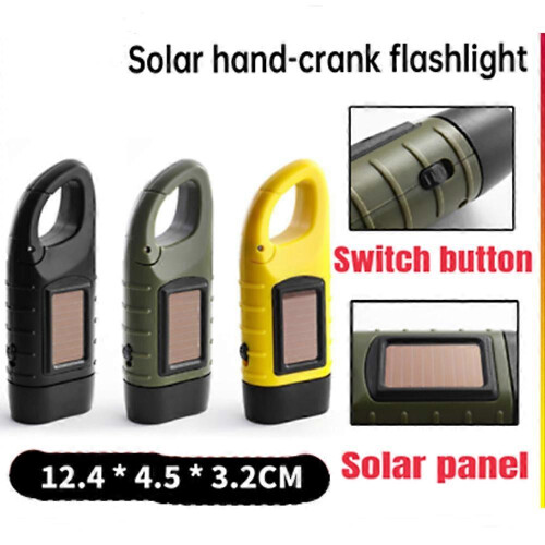 (army green) LED Torch Solar Power Hand Crank Flashlight Wind Up Super Bright Camping Light
