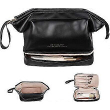 (black) Latest Multi-layered Large Capacity Portable Female Cosmetic Bag in PU