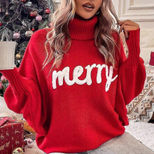 (S)Women's Sweaters Sweaters For Women Letter Pattern Turtleneck Dolman Sleeve Sweater Sweaters For Women