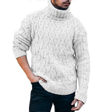 (M,Style 1)sweater Men Solid Color Sweater Turtleneck Sweater