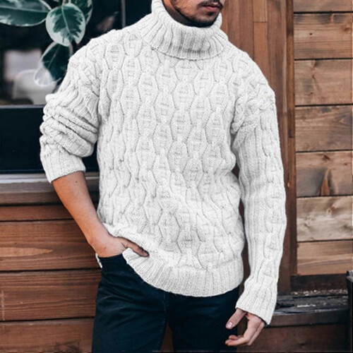 (L,Style 2)sweater Men Solid Color Sweater Turtleneck Sweater 2
