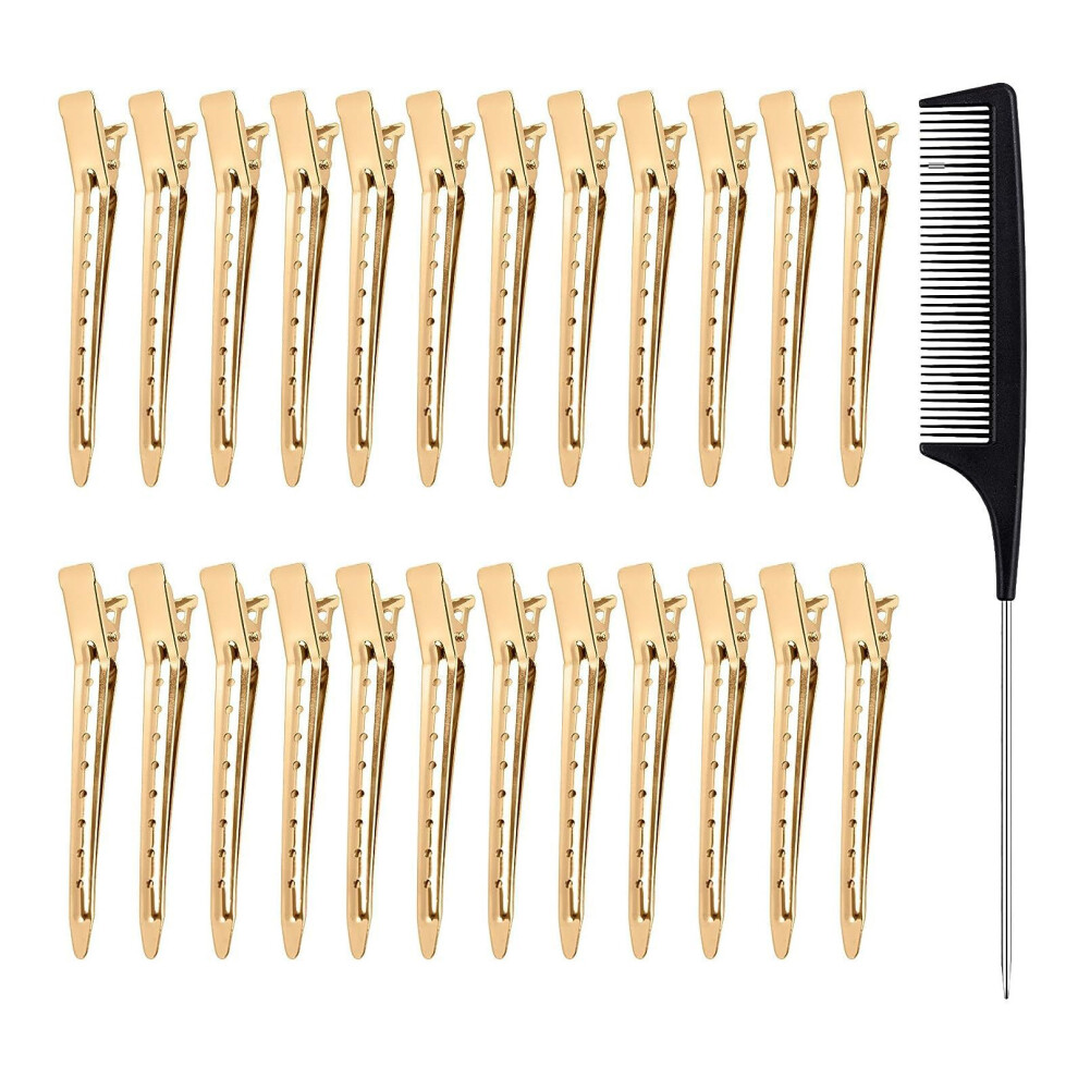 Unisex Golden Sectioning Hair Clips With Comb, For Women Girls Hairdressing Styling Salon Tool
