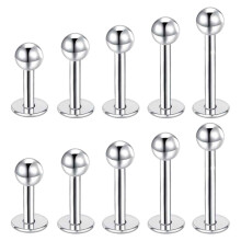 10 piezas de aros labiales, pendientes de botón, pendientes para labio, tragus y hélix de acero inoxidable, 6 mm, 8 mm, 10 mm, 12 mm, 14 mm