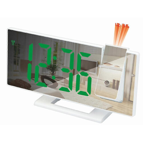 (white with green letters) LED Digital Projection Alarm Clock Temperature Date Snooze Ceiling Projector