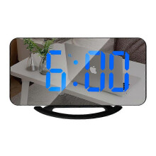 (black 02) Digital Alarm Clock 6.5" Large LED Mirror Display Dual USB Charger Port Clocks
