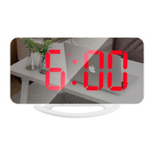(white 01) Digital Alarm Clock 6.5" Large LED Mirror Display Dual USB Charger Port Clocks