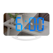 (white 02) Digital Alarm Clock 6.5" Large LED Mirror Display Dual USB Charger Port Clocks