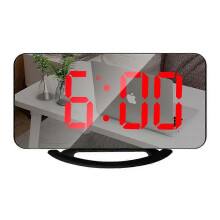 (black 01) Digital Alarm Clock 6.5" Large LED Mirror Display Dual USB Charger Port Clocks
