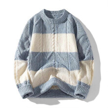(L,Light Grey)Men's Large Striped Knitted Sweater Sweater, Retro Couple Coat Sweater, Men's Knitted Sweater Top