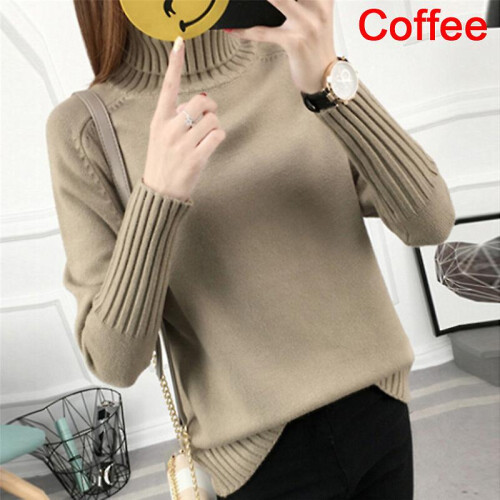 (1pc,Coffee)Women Warm Turtleneck Sweater Jumper Women Sweaters Pullovers Knitted Sweater