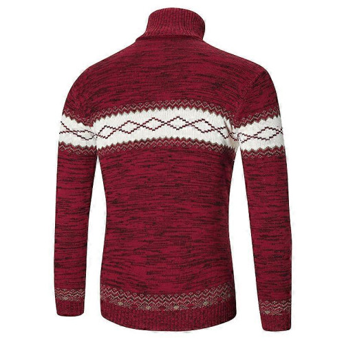 (xxl,red)Sweater Men's Fleece Thick Turtleneck Sweater Lapel Pullover Splicing Sweater 1