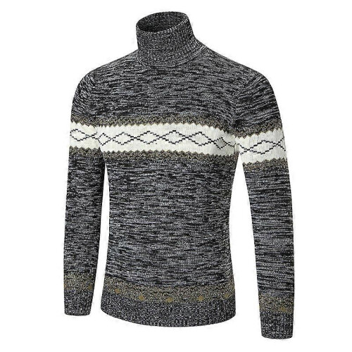 (xl,black)Sweater Men's Fleece Thick Turtleneck Sweater Lapel Pullover Splicing Sweater