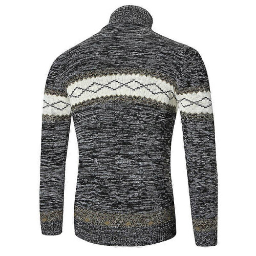 (xl,black)Sweater Men's Fleece Thick Turtleneck Sweater Lapel Pullover Splicing Sweater 1