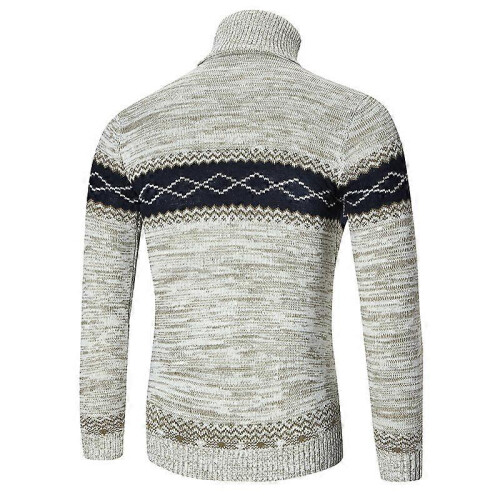 (xxl,khaki)Sweater Men's Fleece Thick Turtleneck Sweater Lapel Pullover Splicing Sweater 1