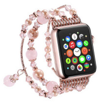 Modna elastyczna bransoletka do zegarka Apple Watch, pasek z koralikami i zachwycającymi koralikami oraz błyszczącym wzorem, odpowiednia do