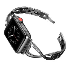 Bling-yhteensopiva metallinen Apple Watch -ranneke, naisille: helppo säätää taitettavalla lukolla, erittäin ohut muotoilu, setti strasseilla 38