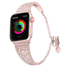 Apple Watch szíjakkal kompatibilis, strasszokkal díszített rozsdamentes acél, elegáns szíj, állítható, hogy a legtöbb női csuklóra