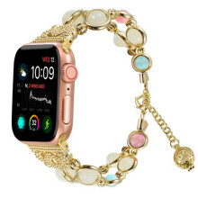 Customizable Apple Watch Band, Essential Oil Storage Compartment with Elastic Beaded Night Luminous Pearl Accent, Adjustable Width Stretch Strap for W