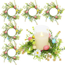 (10cm) 2026 New Spring Wreath Easter Egg Candle Ring Floral Garland Handmade Home Decor for Spring Season Festival Decoration
