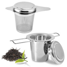 Pack of 2 Stainless Steel Tea Strainers for Loose Tea, Fine Mesh, Dishwasher Safe, with Lid and Foldable Handles