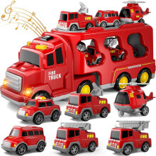 Fire Truck Toy for Toddlers 3-5 Years, 7-in-1 Friction Powered Emergency Vehicle Set with Lights and Sounds