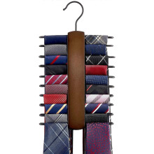 Wooden Tie Holder Storage Organizer for Men with 20 Non-Slip Hooks, 360 Degree Rotation, Brown, Space Saving Design