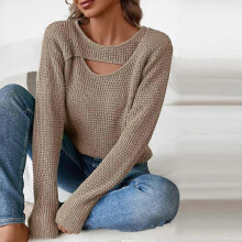 (L,khaki)Spring and Autumn Skeleton Sweater Knit Sweater Women Inner Bottom Sweater