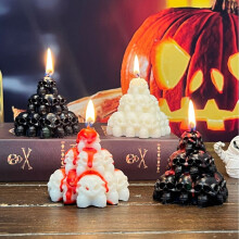 (White) Halloween Skull Scented Candle, Spooky Party Decor, Pumpkin Festival Gift, Home Fragrance, Black, 3.5oz
