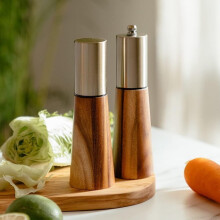 (金色研磨瓶) Acacia Wood Manual Sichuan Pepper Coarse Salt Pepper Grinder Set Kitchen Spice Mill Adjustable Coarseness 2-in-1 Seasoning Jar