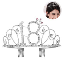 Coroană de prințesă pentru ziua de naștere, aliaj premium cu pietre, diademă cu lățime reglabilă, accesorii ușoare pentru ziua de naștere,