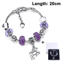 Brățară captivantă cu unicorn din cristal, încuietoare sigură cu lanț de siguranță, mărgele de cristal și pandantive cu stras, cadou