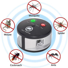 (UK Plug, silver black) Mouse Repellent Indoor Ultrasonic, 4-in-1 Rodent Repellent Indoor Ultrasonic, Pest Control Plug-in Rat Deterrent