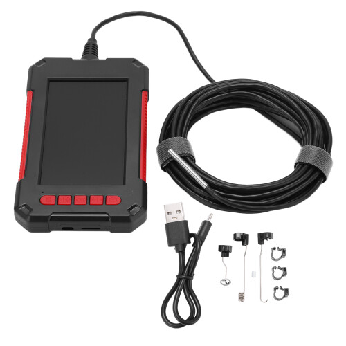 Câmera endoscópica de lente dupla com luz, câmera de inspeção HD com tela IPS de 4,3 polegadas, boroscópio industrial à prova d'água IP67,